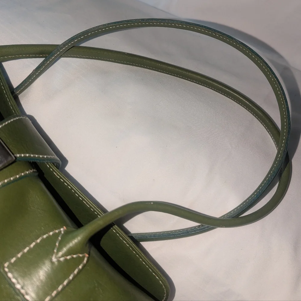 Vera Pelle Green Leather Shoulder Bag.Made In Italy
